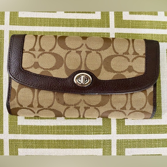 SOLD! COACH Signature Brown Jacquard Leather Bag & Turnlock Slim Envelope Wallet - Picture 3 of 15